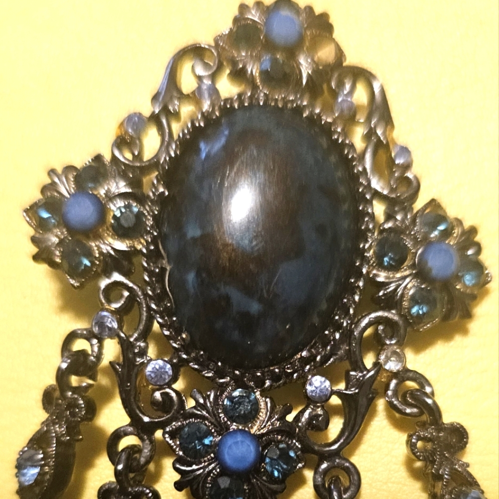 Vintage 1950 Glass & Crystal Pendant, Navy, Victorian Revival Drop Chandelier St